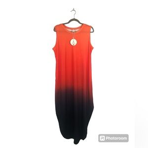 Anrabess  Dress Maxi Ombré Sleeveless Tank Top Shirt Tail Hem Beach Vacation